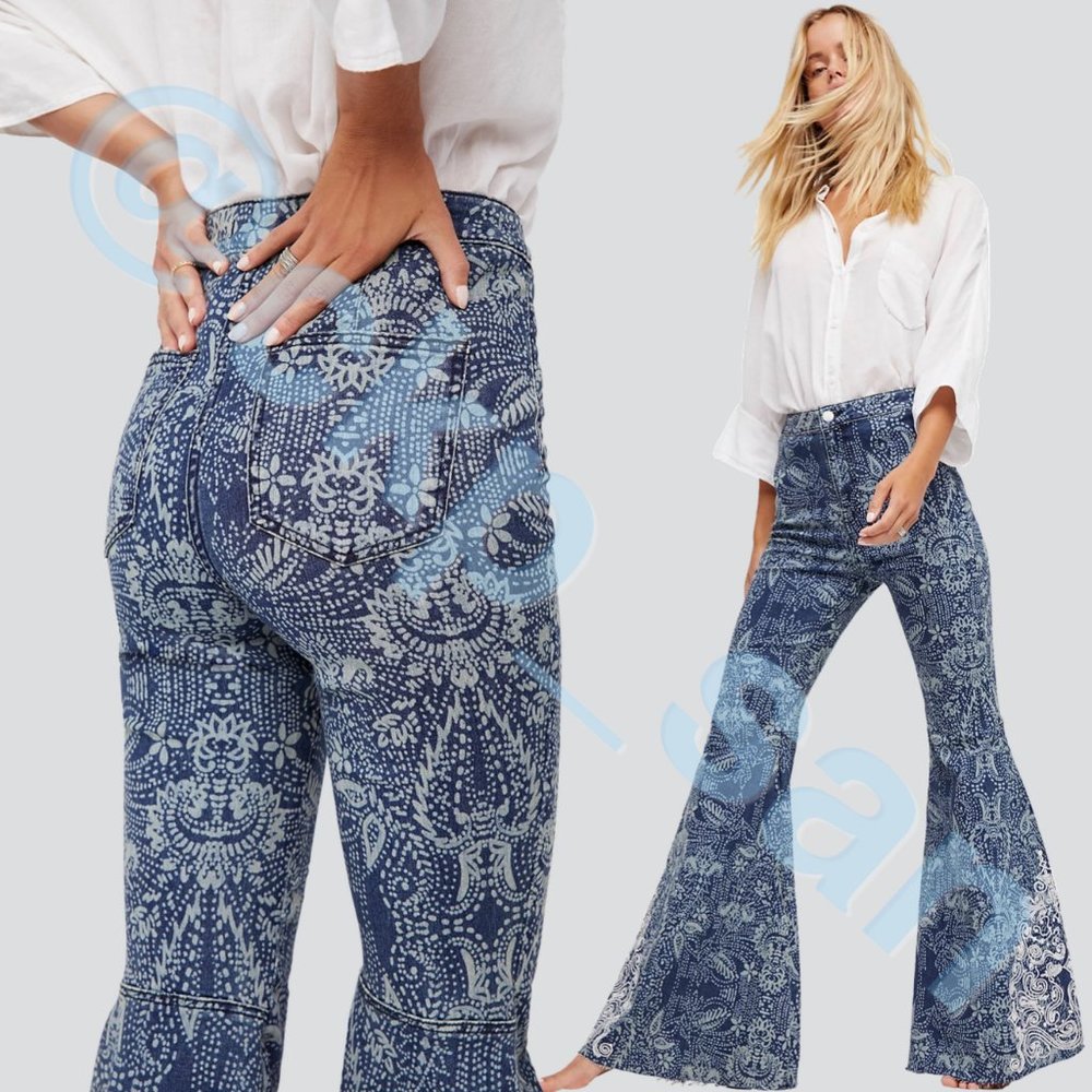 Free People Printed Embellished Just Float On Flare Size 27 - Picture 2 of 16